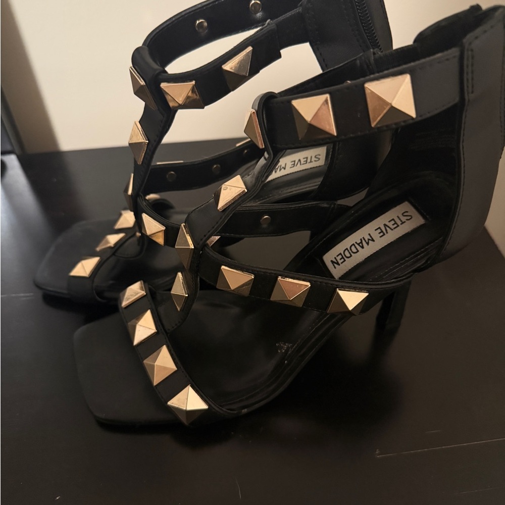 Steve Madden Black Heels with Gold Studs